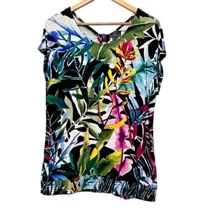 Christopher & Banks Womens Tropical Floral Keyhole Back Smocked Top Multicolor M